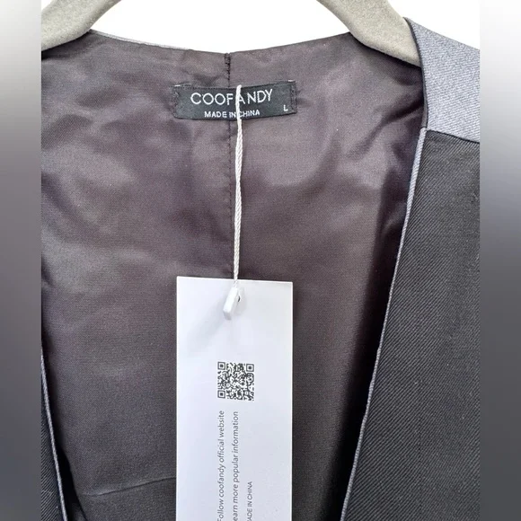 Coofandy Gray and Black Vest with Peaked Lapels size Large - Picture 2 of 5